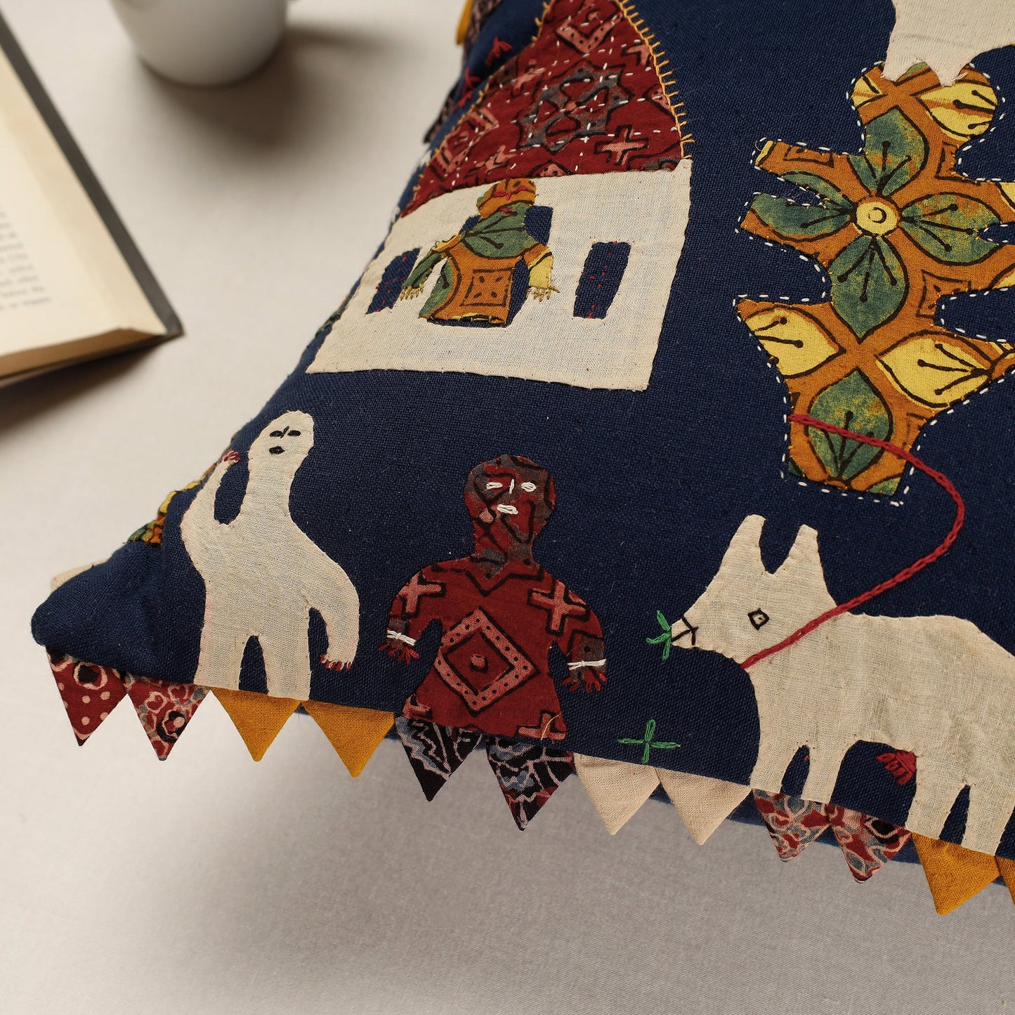 Kala Raksha Applique Cutwork Cotton Cushion Cover