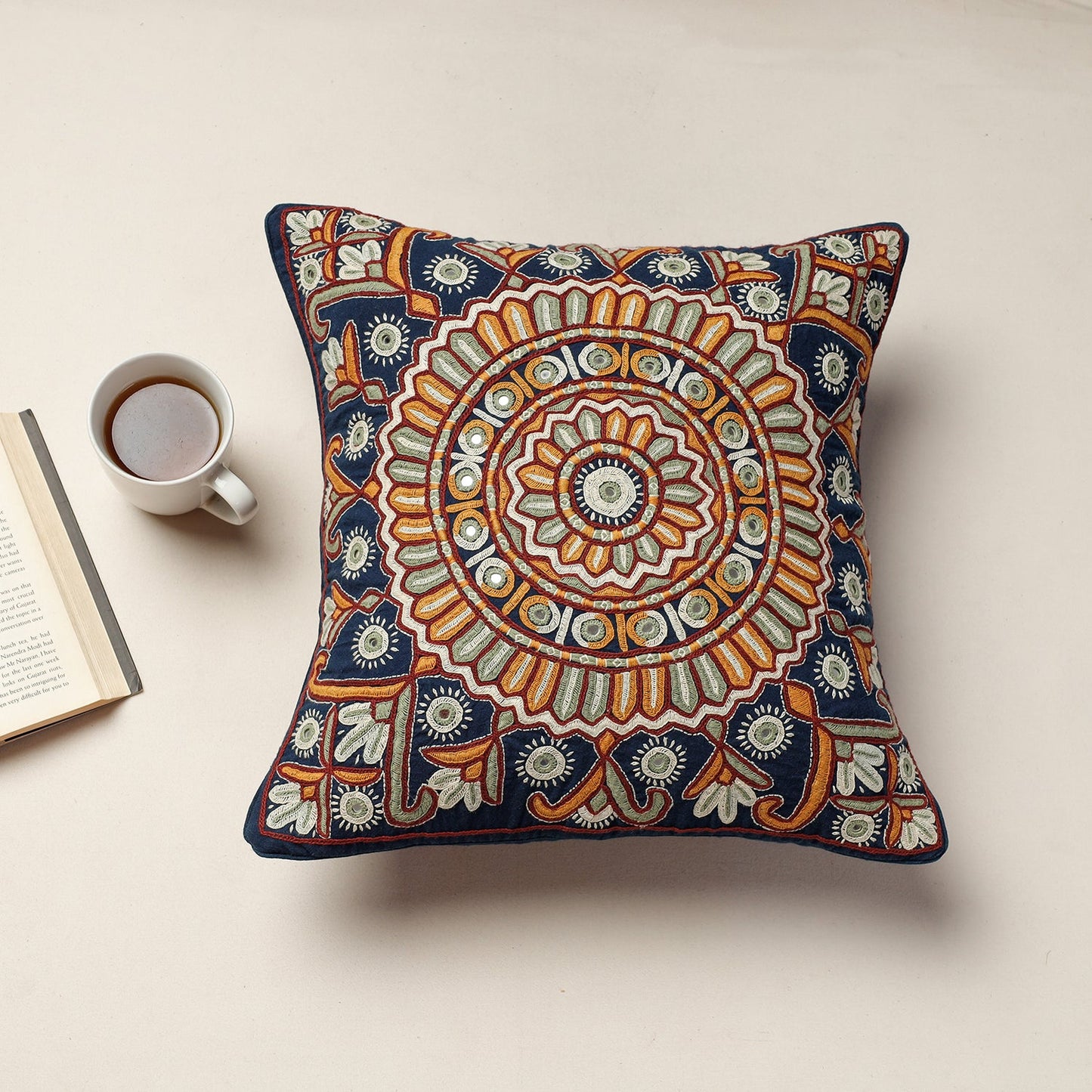 Kala Raksha Pakko Hand Embroidery Cotton Cushion Cover