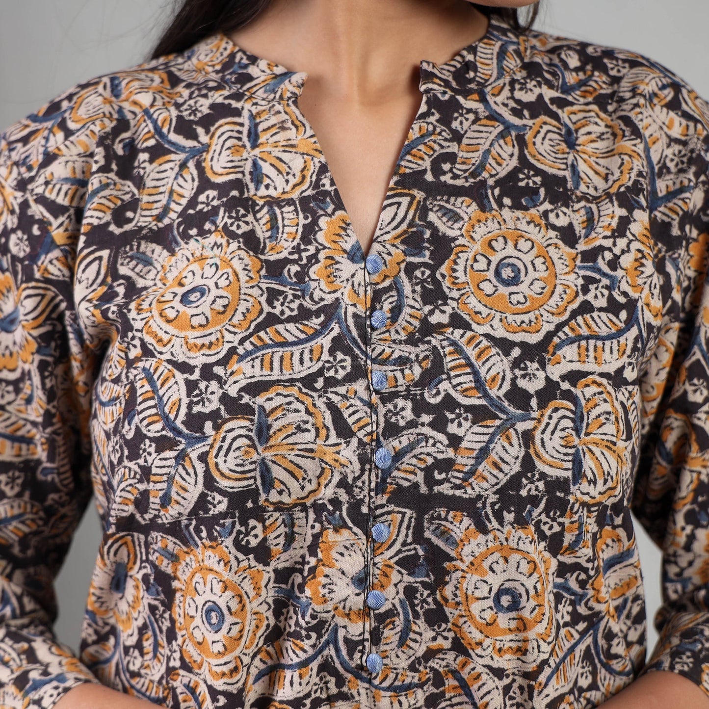 Kalamkari Block Printing Cotton Kurta with Palazzo & Dupatta Set