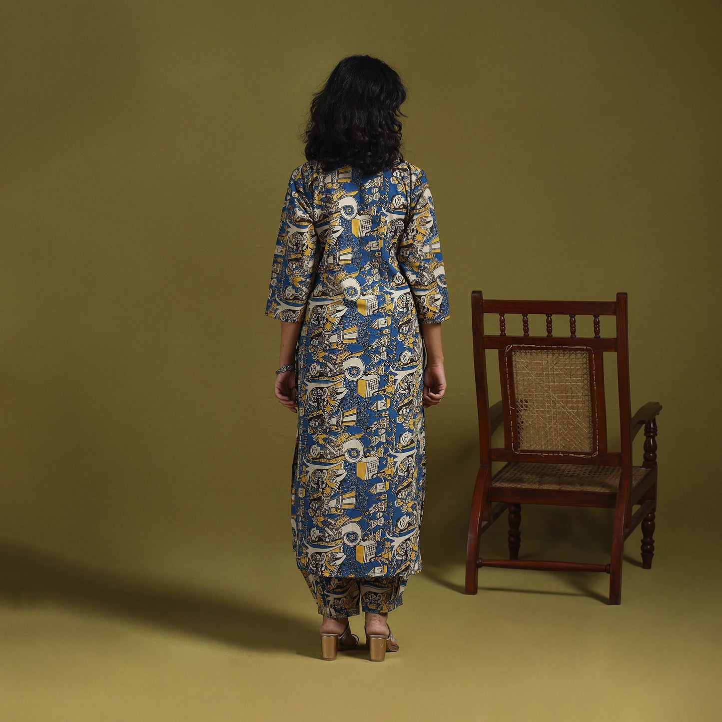 Blue - kalamkari printed cotton 2pc kurta set for women 01