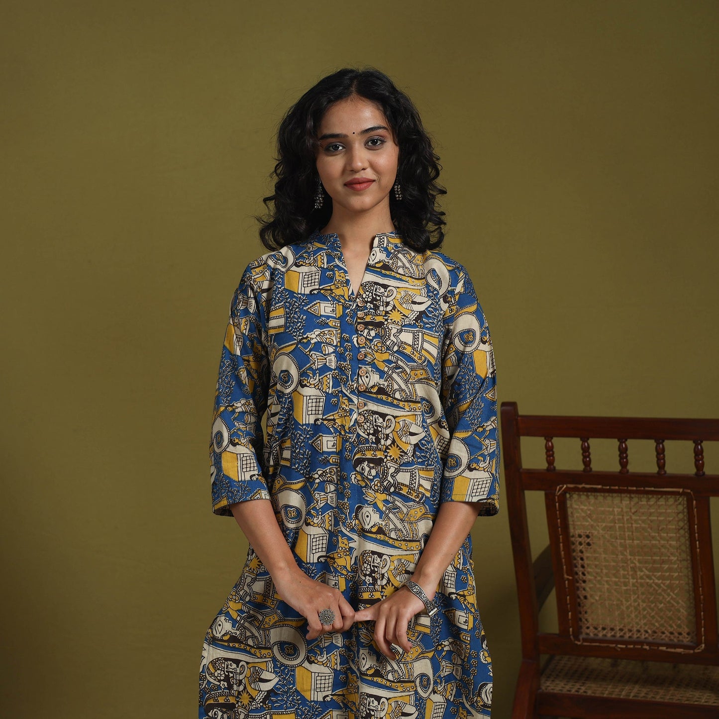 Blue - kalamkari printed cotton 2pc kurta set for women 01