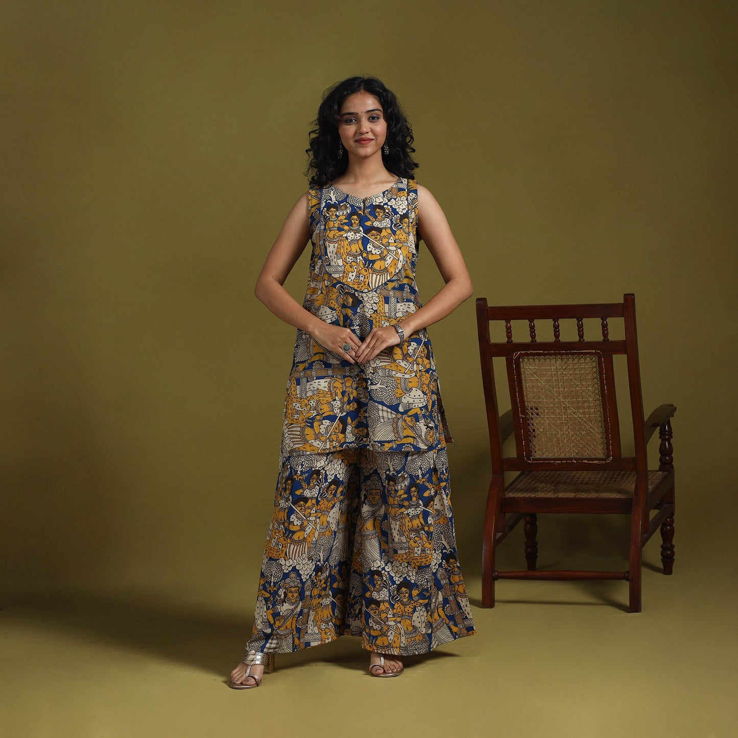 Blue - kalamkari printed cotton 2pc kurta set for women 15