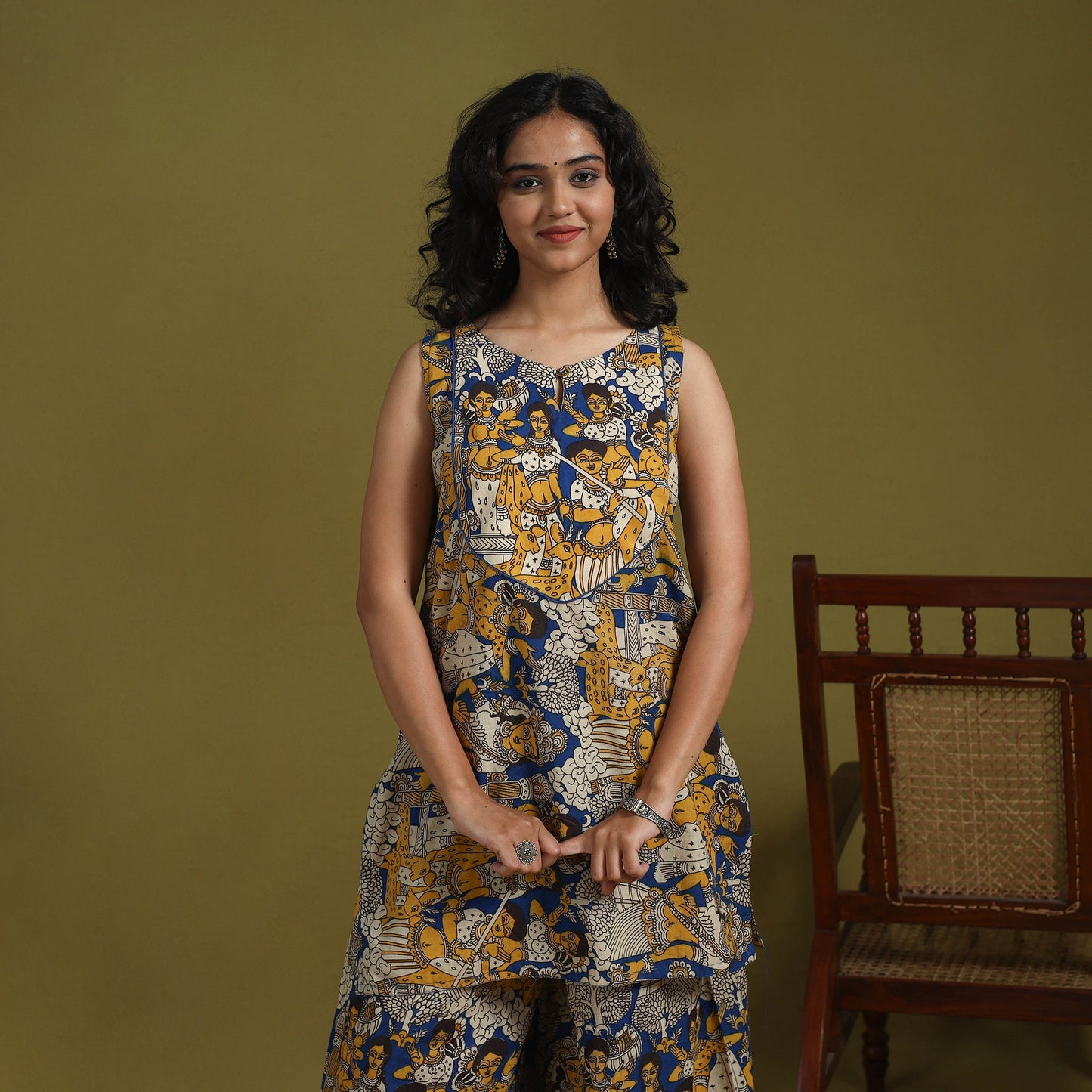 Blue - kalamkari printed cotton 2pc kurta set for women 15