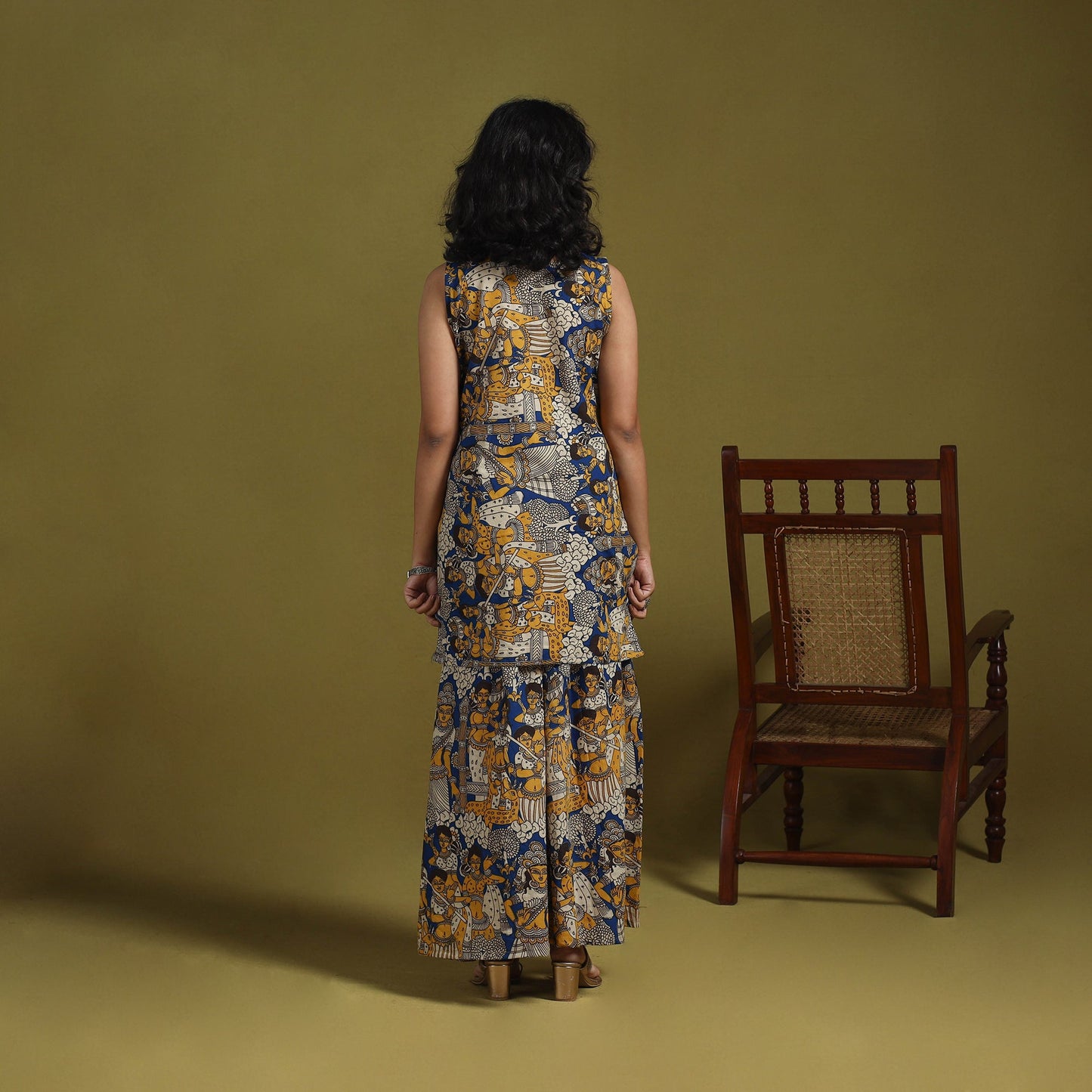 Blue - kalamkari printed cotton 2pc kurta set for women 15