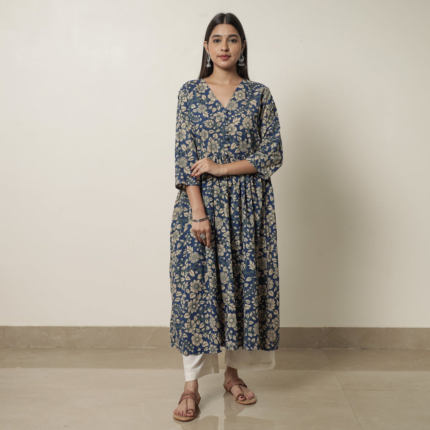 Kalamkari Printed Cotton Flared Kurta For Women