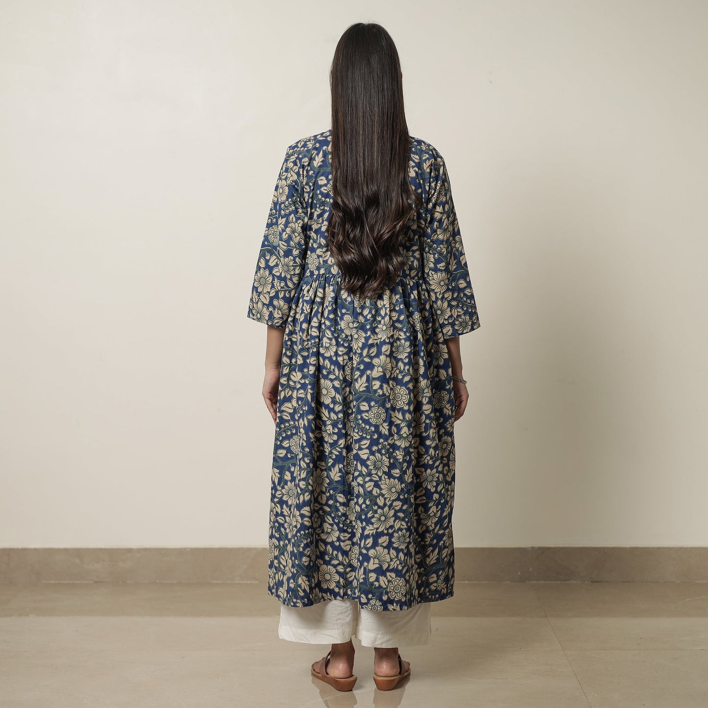 Kalamkari Printed Cotton Flared Kurta For Women