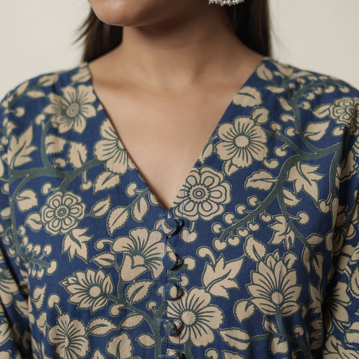 Kalamkari Printed Cotton Flared Kurta For Women
