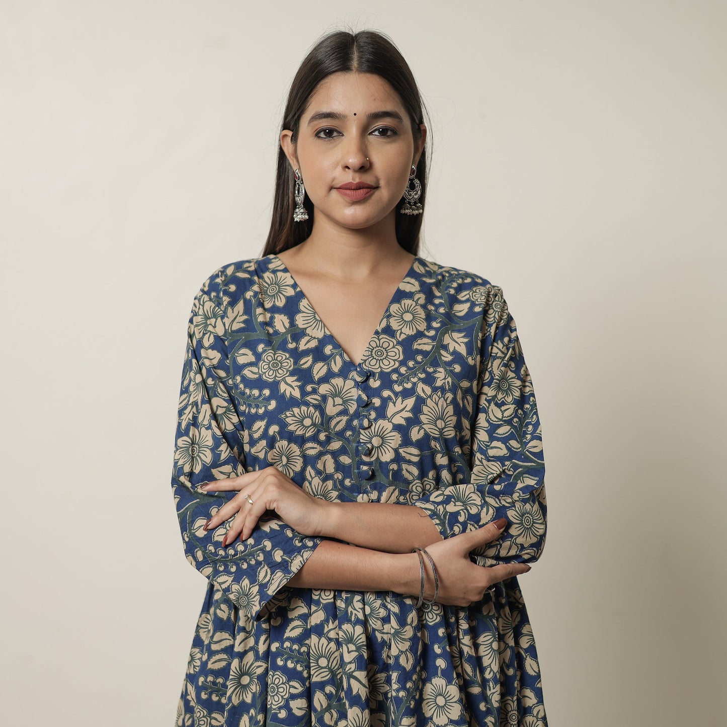 Kalamkari Printed Cotton Flared Kurta For Women