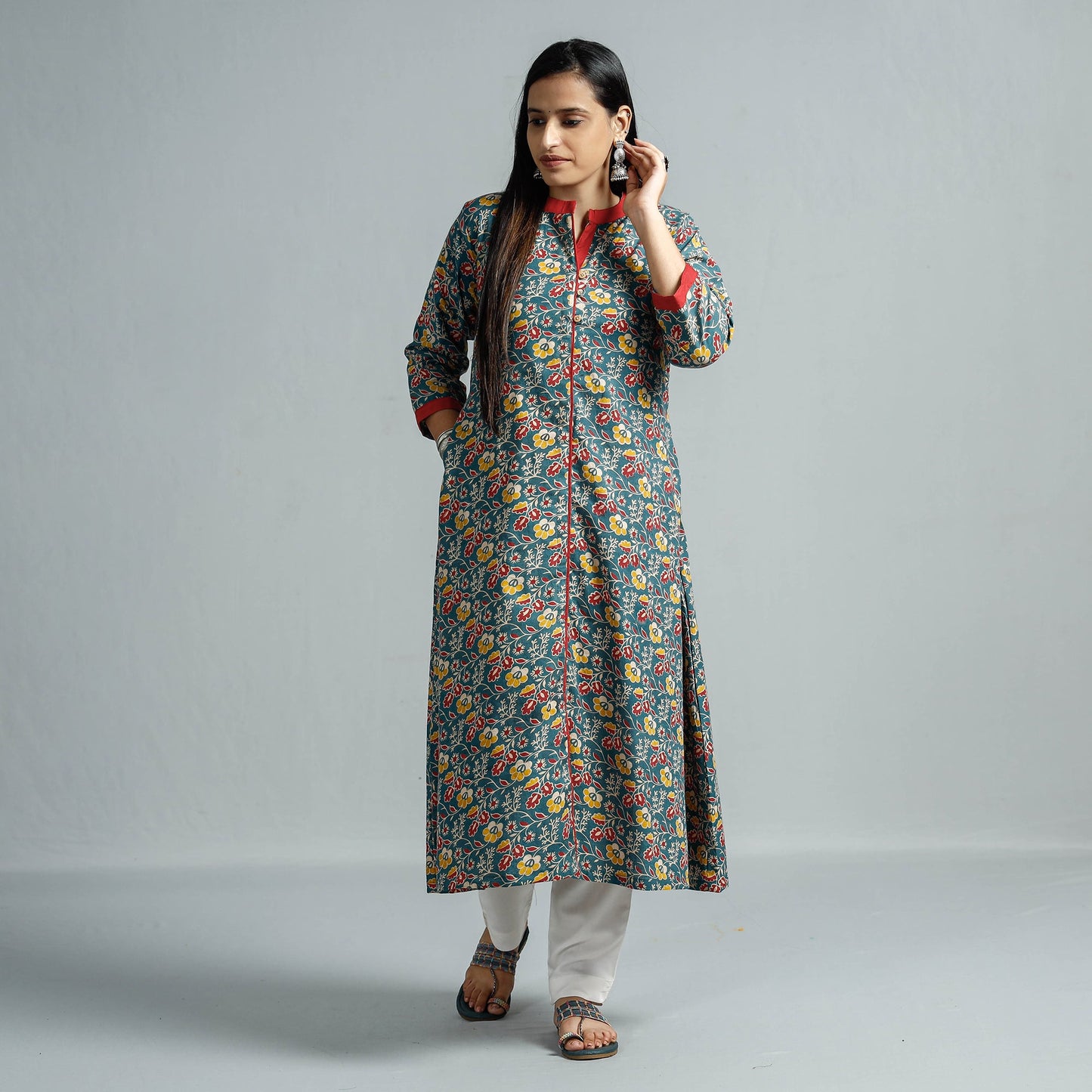 Kalamkari Printed Cotton Flared Kurta For Women