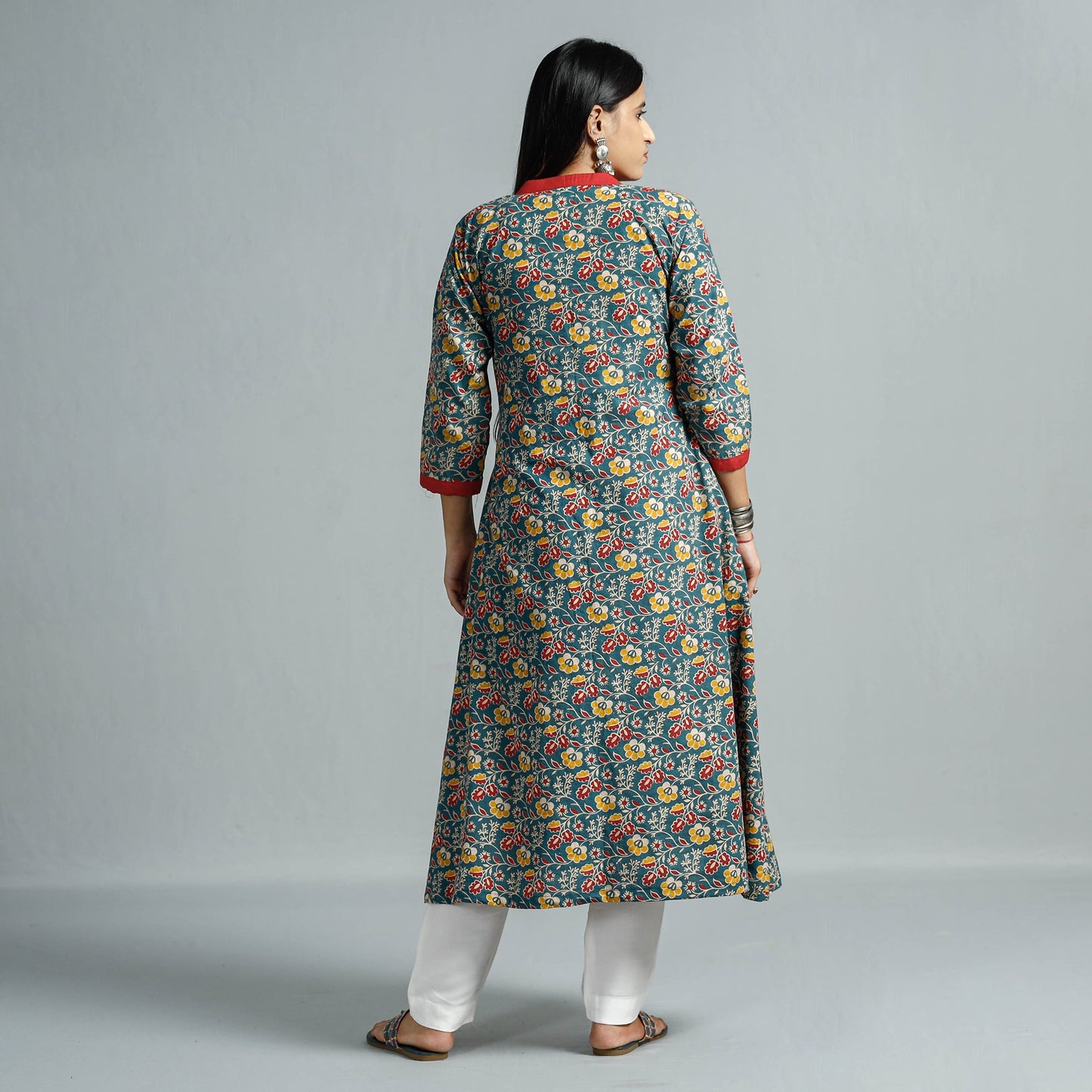 Kalamkari Printed Cotton Flared Kurta For Women