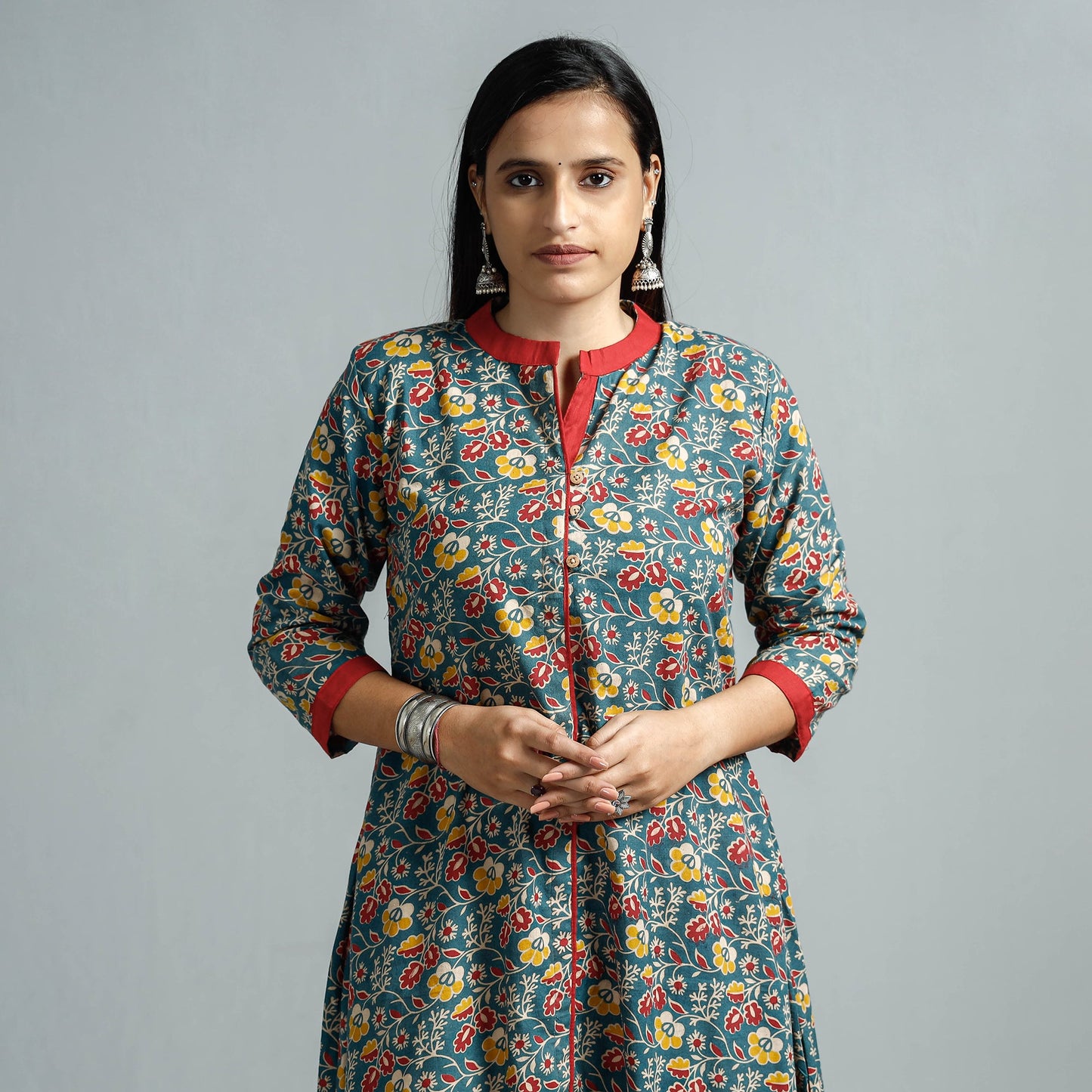 Kalamkari Printed Cotton Flared Kurta For Women