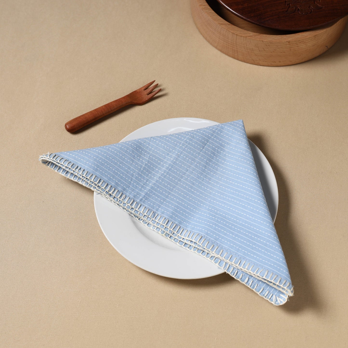 Blue Kantha Stitch Cotton Hand Embroidery Table Napkin 12