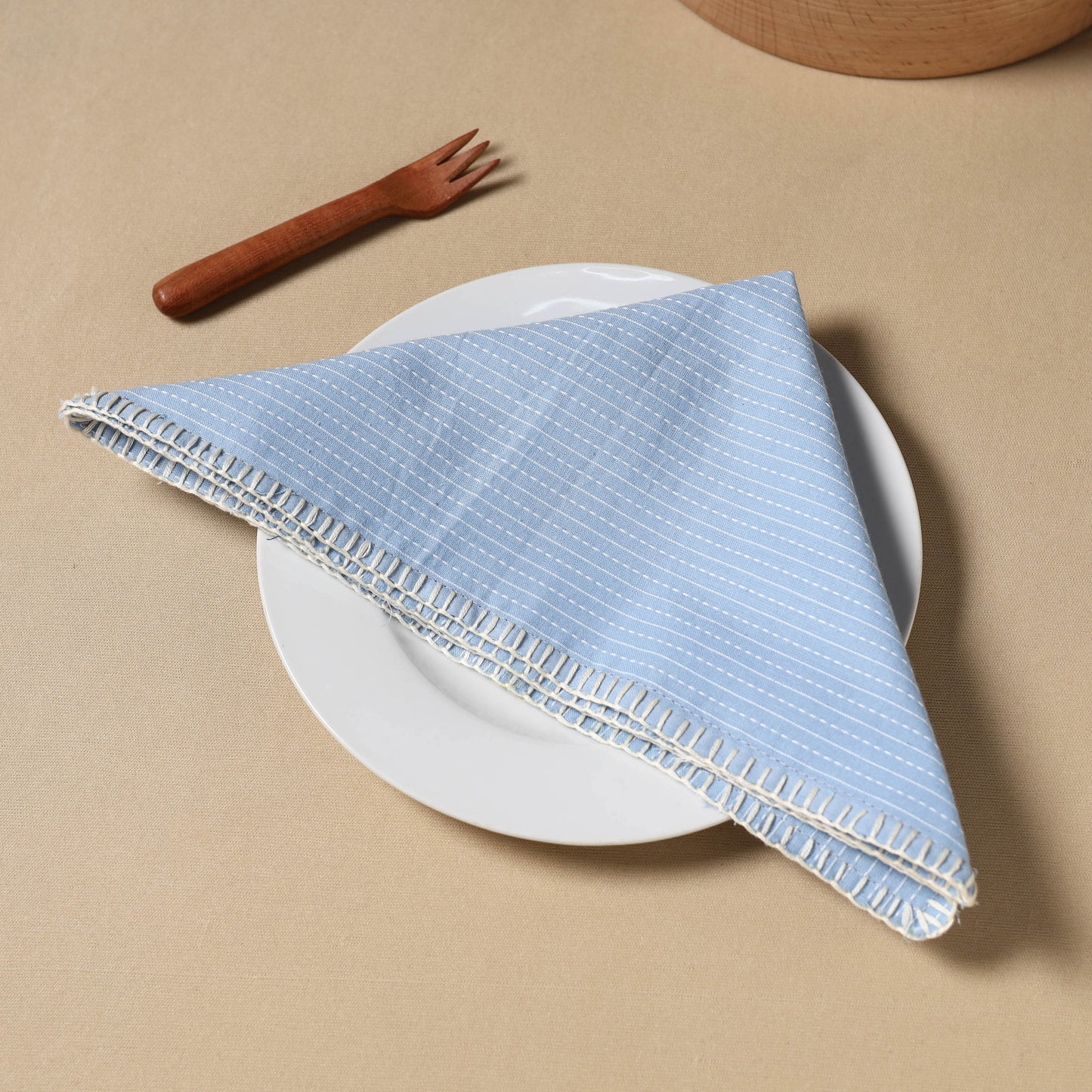 Blue Kantha Stitch Cotton Hand Embroidery Table Napkin 12