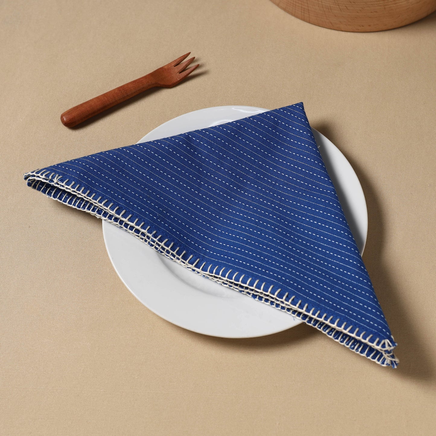 Blue Kantha Stitch Cotton Hand Embroidery Table Napkin 15
