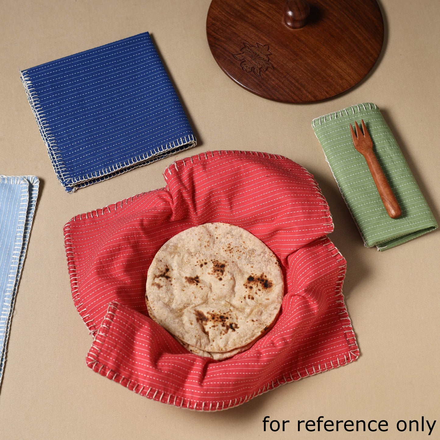Blue Kantha Stitch Cotton Hand Embroidery Table Napkin 12