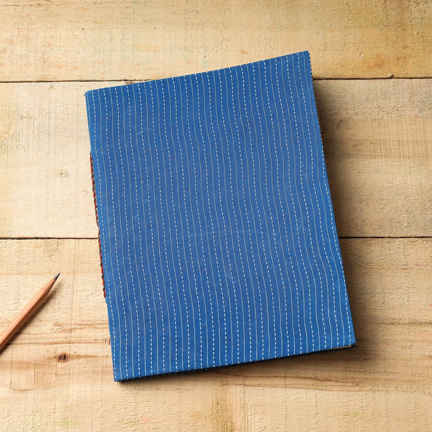 Blue - Kantha Stitch Fabric Cover Handmade Paper Notebook (9 x 7 in)