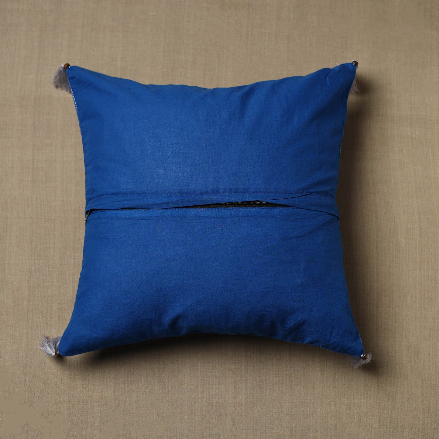 Blue - Kantha Stitch Ikat Cotton Cushion Cover (16 x 16 in) 05