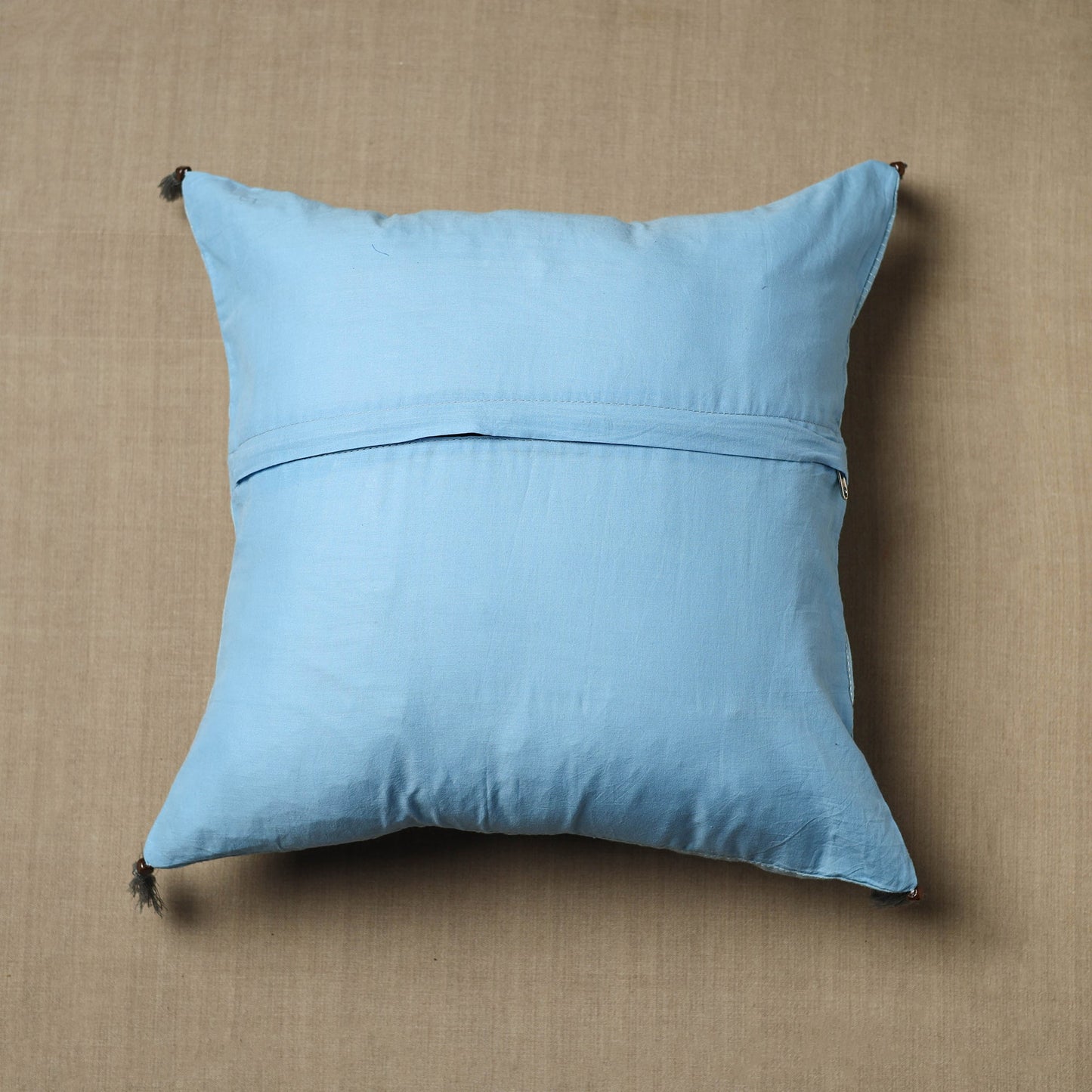 Blue Kantha Stitch Ikat Cotton Cushion Cover (16 x 16 in) 06