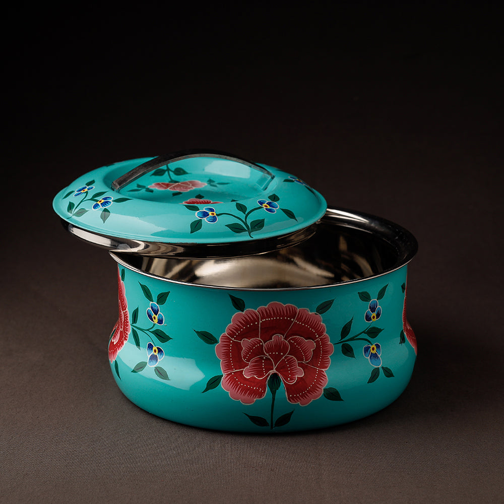 Floral Handpainted Enamelware Stainless Steel Casserole