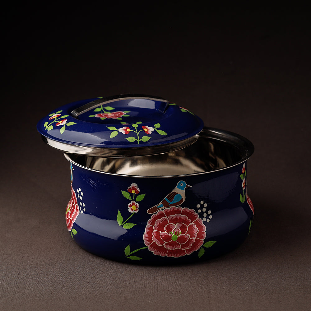 Floral Handpainted Enamelware Stainless Steel Casserole