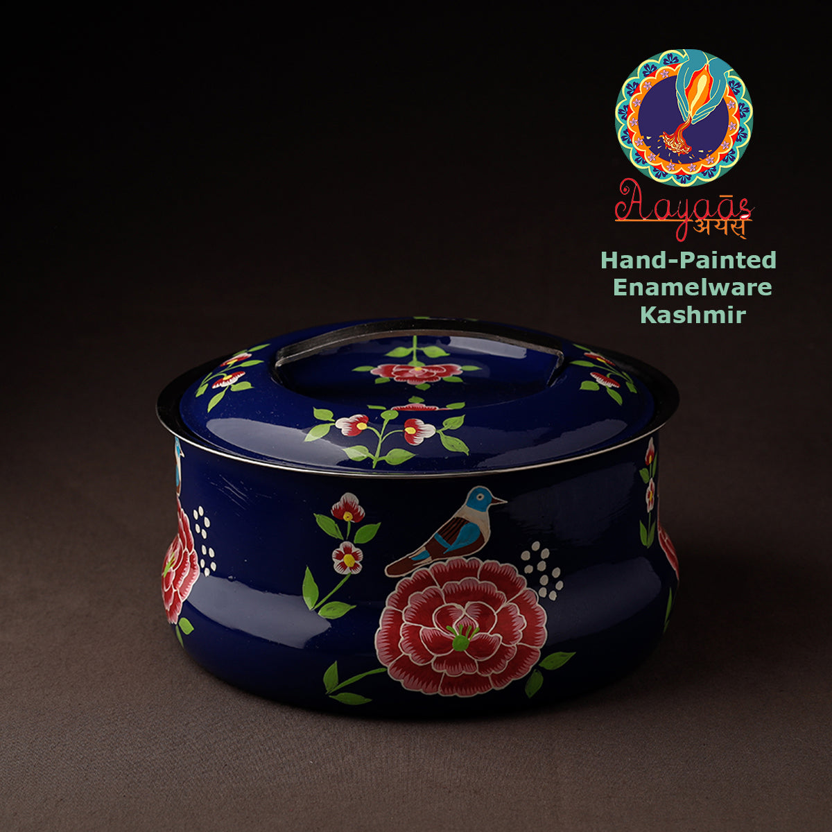 Floral Handpainted Enamelware Stainless Steel Casserole