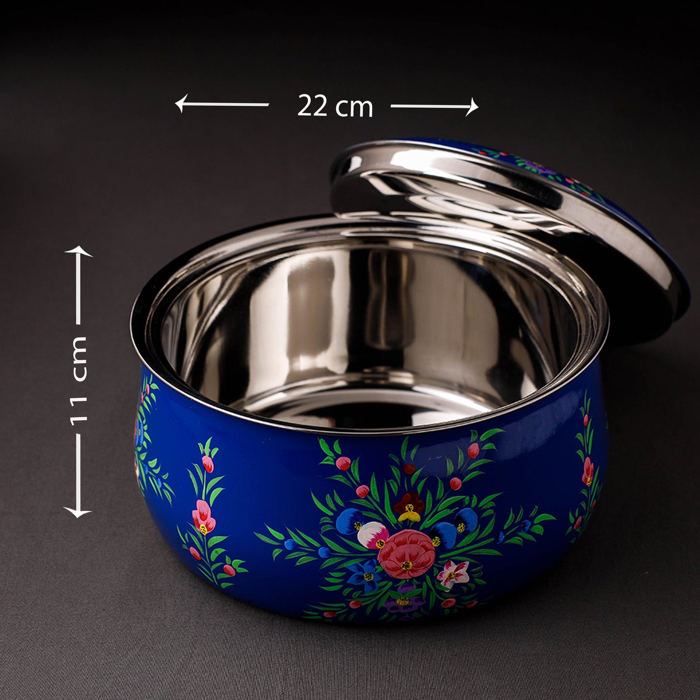 Floral Handpainted Enamelware Stainless Steel Casserole