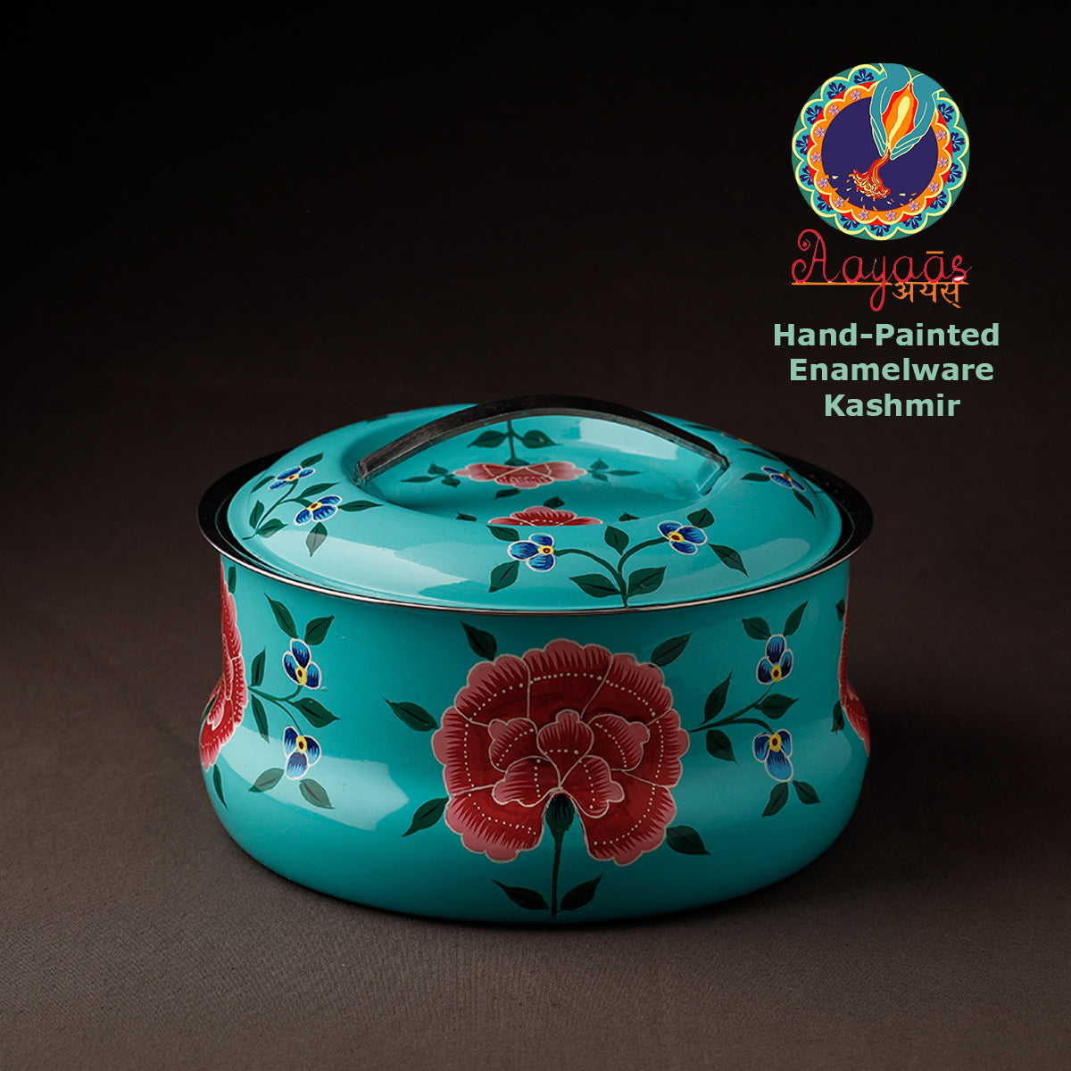 Floral Handpainted Enamelware Stainless Steel Casserole