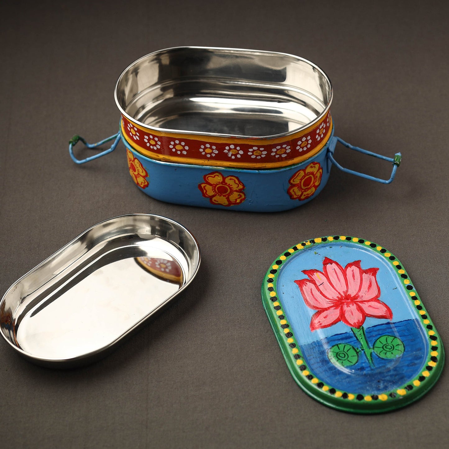 Buy Kavad Handpainted Stainless Steel 2 Tier Capsule Shape Lunch Box (6 X 4 in) 03 Online at iTokri.com
