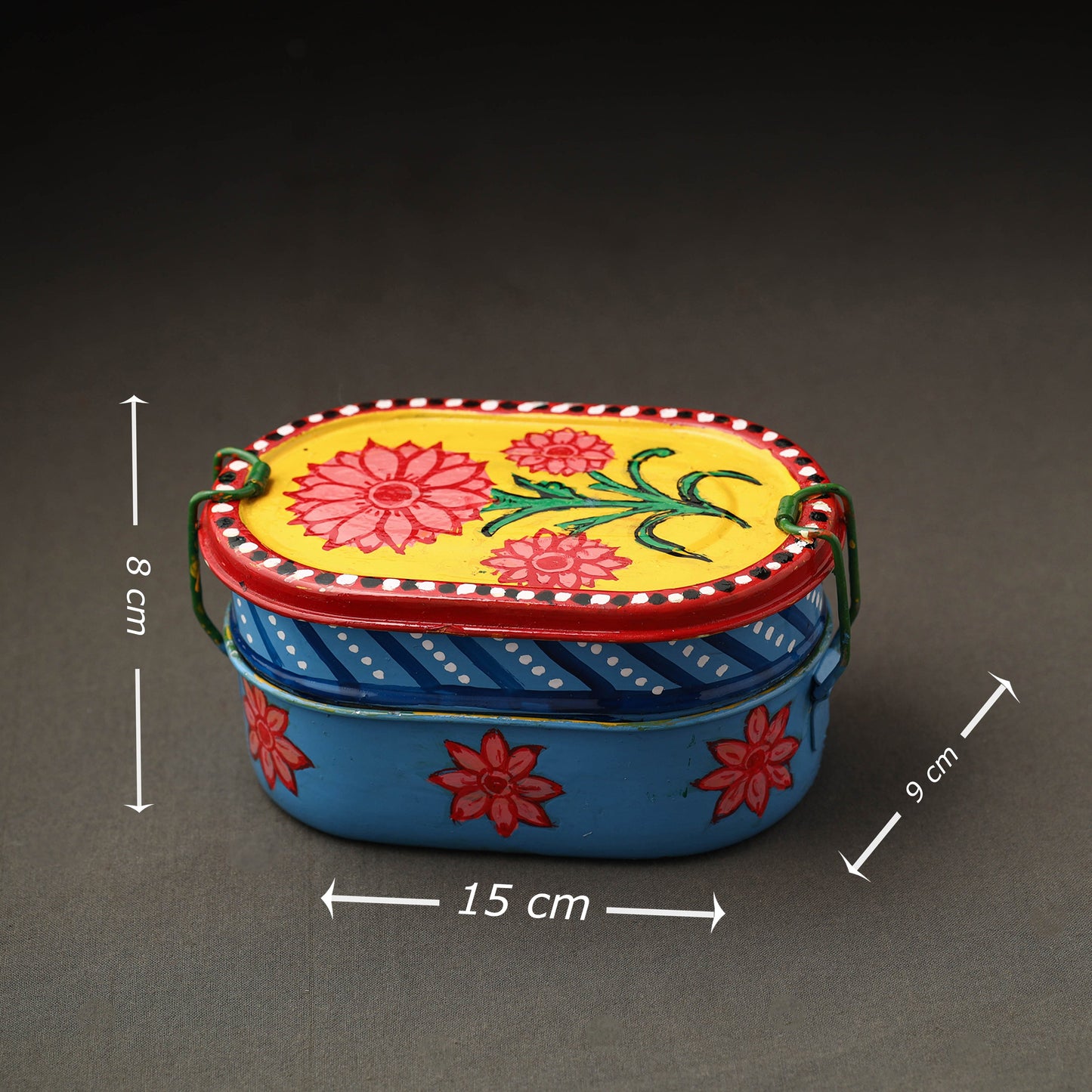 Buy Kavad Handpainted Stainless Steel 2 Tier Capsule Shape Lunch Box (6 X 4 in) 01 Online at iTokri.com