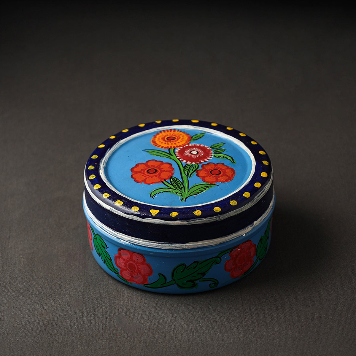 Blue Kavad Handpainted Stainless Steel Multi Utility Container