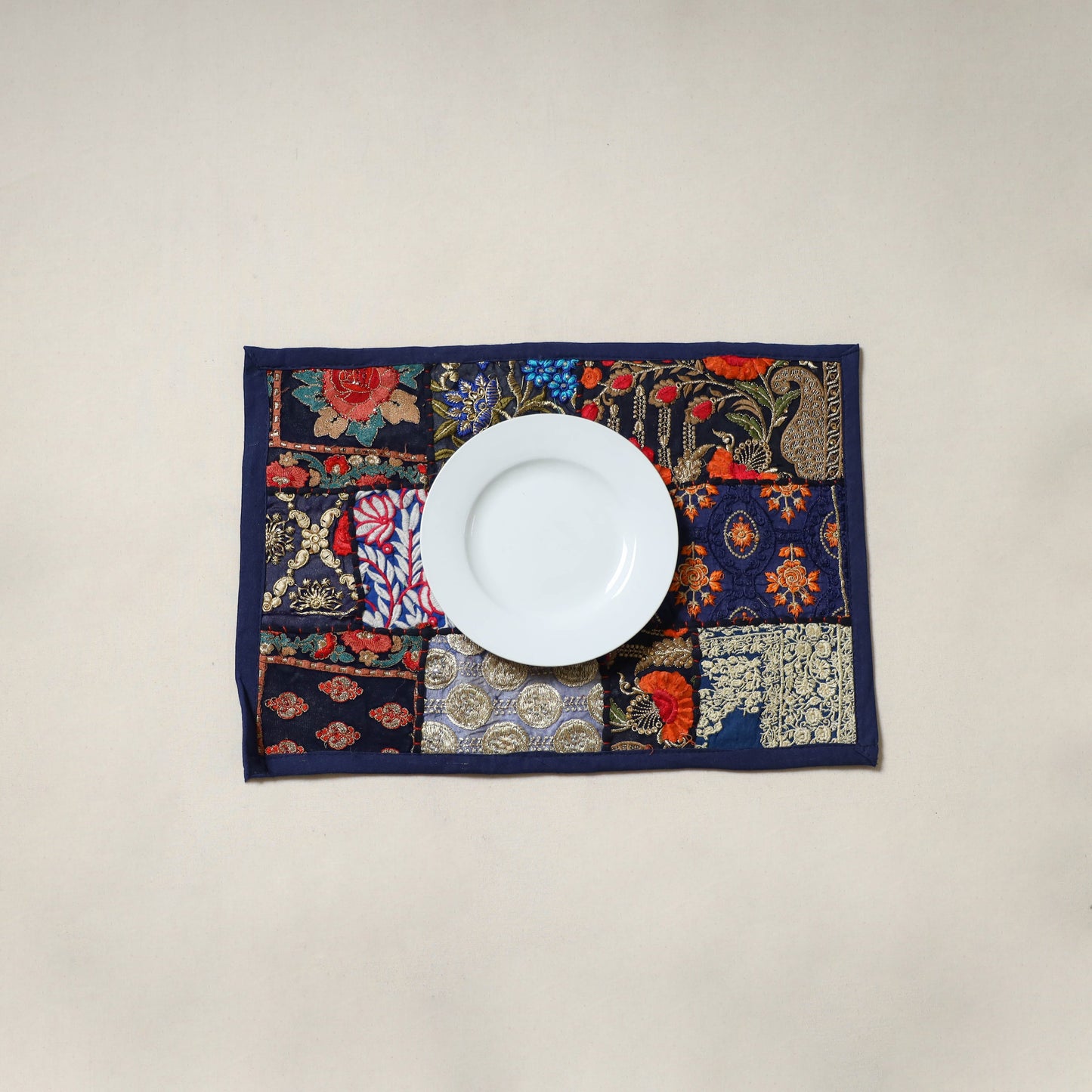 Khambadiya patchwork table mat (12 x 18 in) 17 - handcrafted