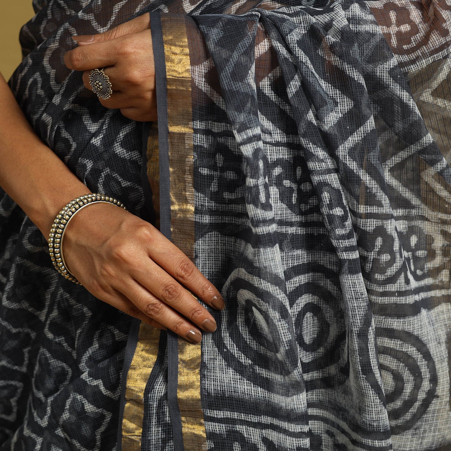 Blue - kota doria cotton bagru saree 20 - handcrafted