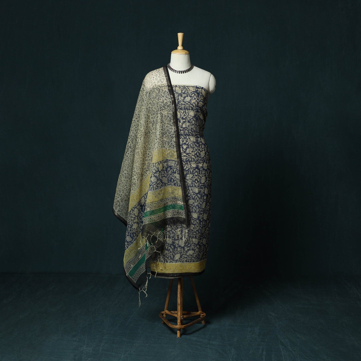 Kota doria cotton hand block bagru print 3pc unstitched