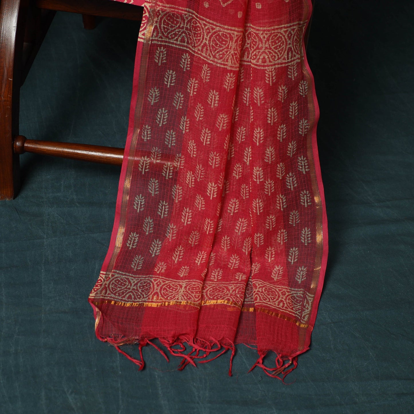 Kota doria cotton hand block jaipur print 3pc unstitched