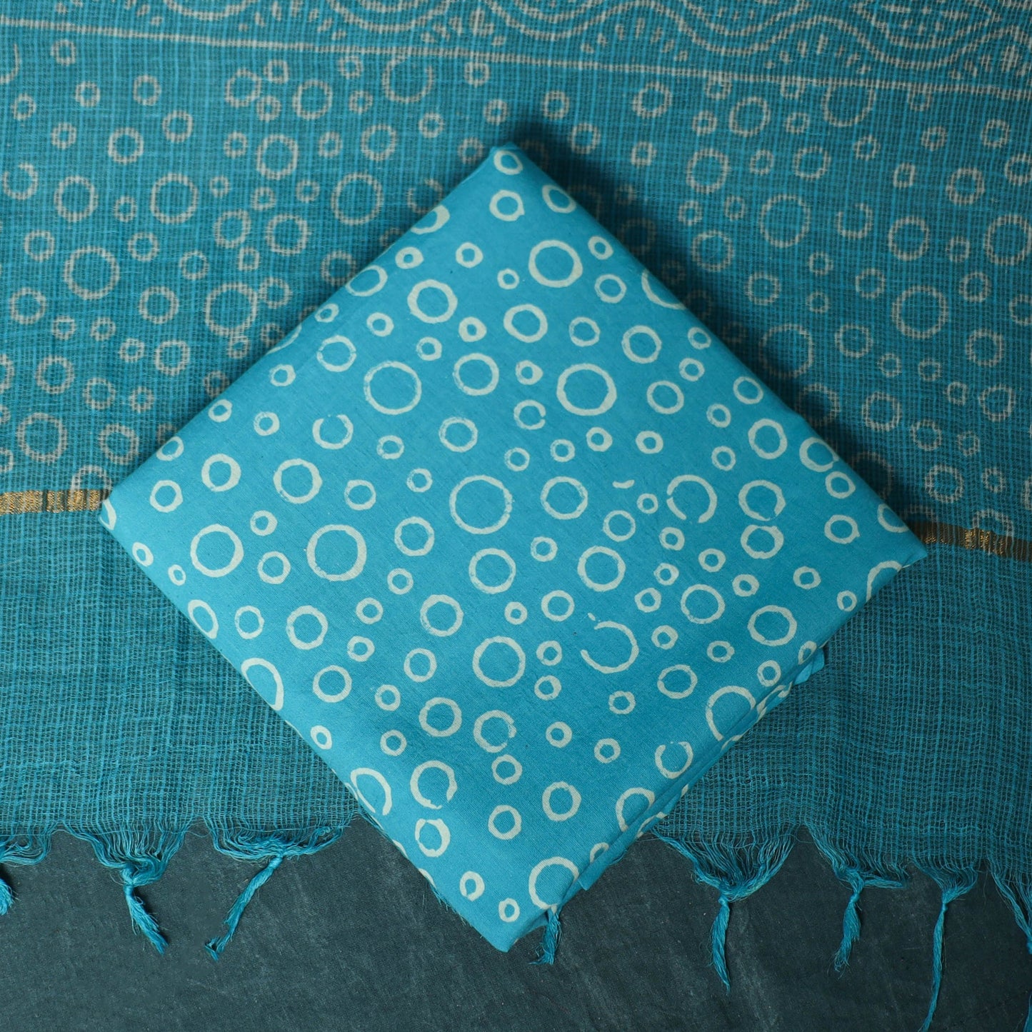 Kota doria cotton hand block jaipur print 3pc unstitched