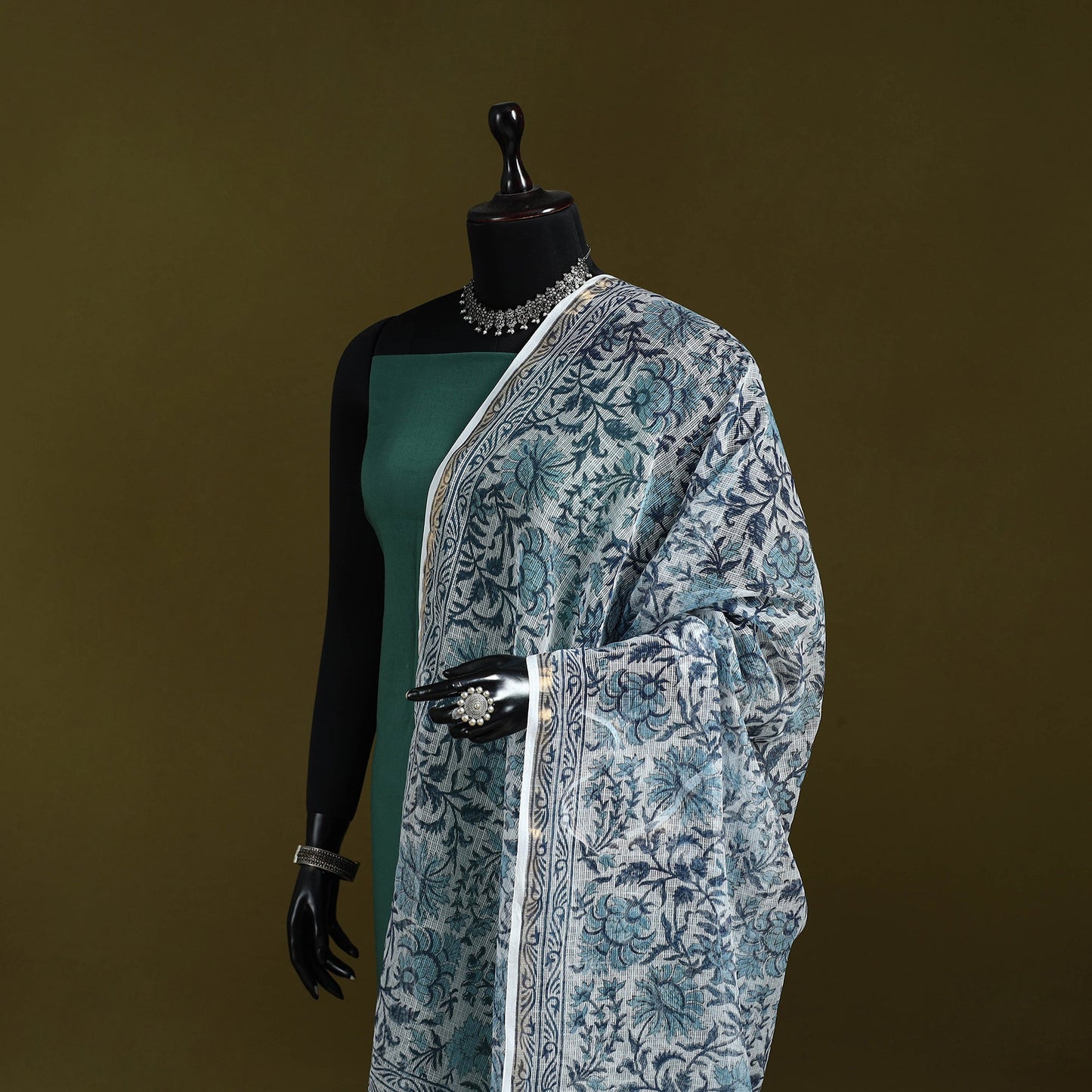 Kota doria cotton hand block print sanganeri floral dupatta