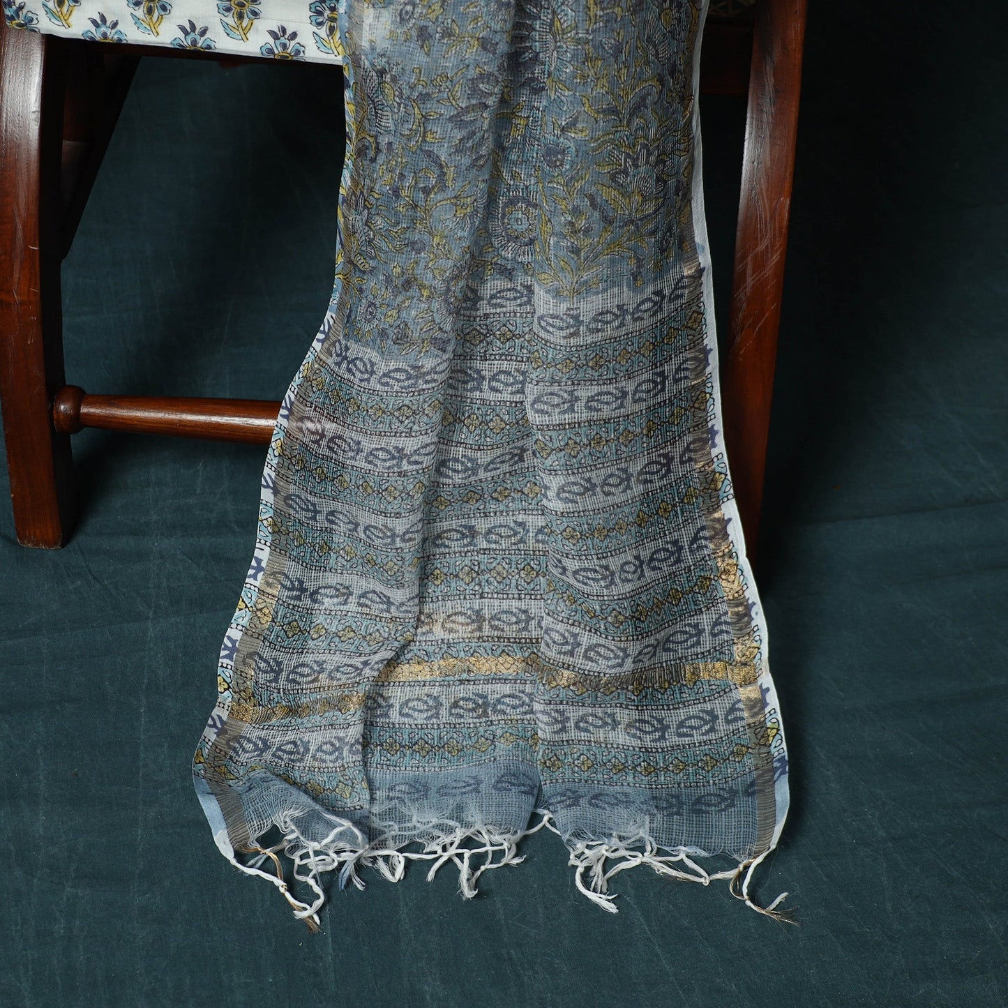 Kota doria cotton hand block sanganeri print 3pc unstitched