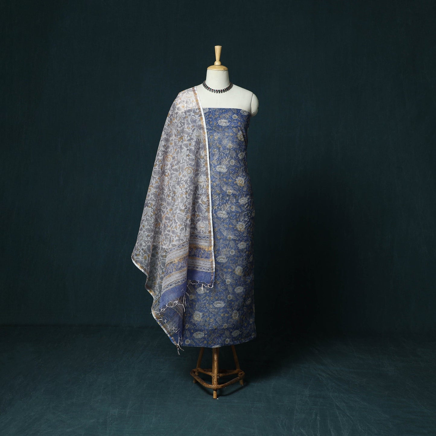 Kota doria cotton hand block sanganeri print 3pc unstitched