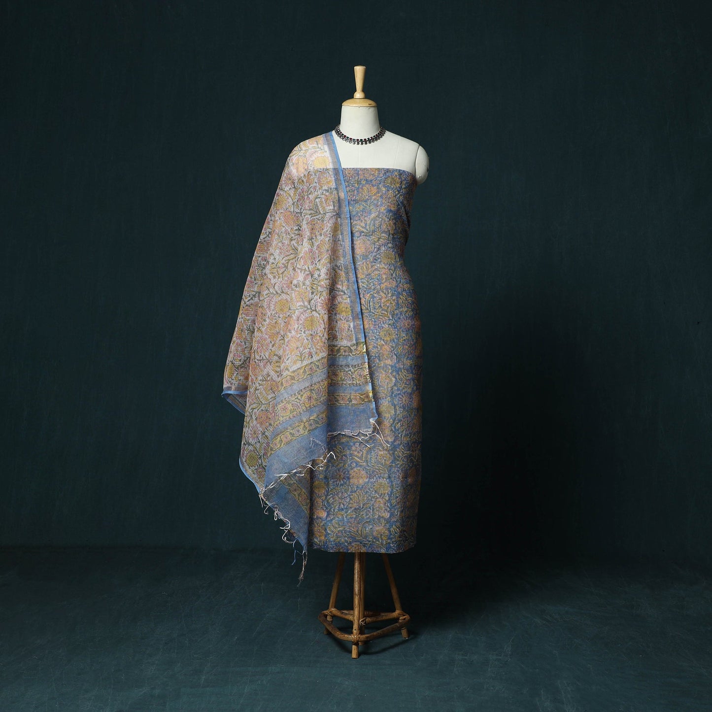 Kota doria cotton hand block sanganeri print 3pc unstitched