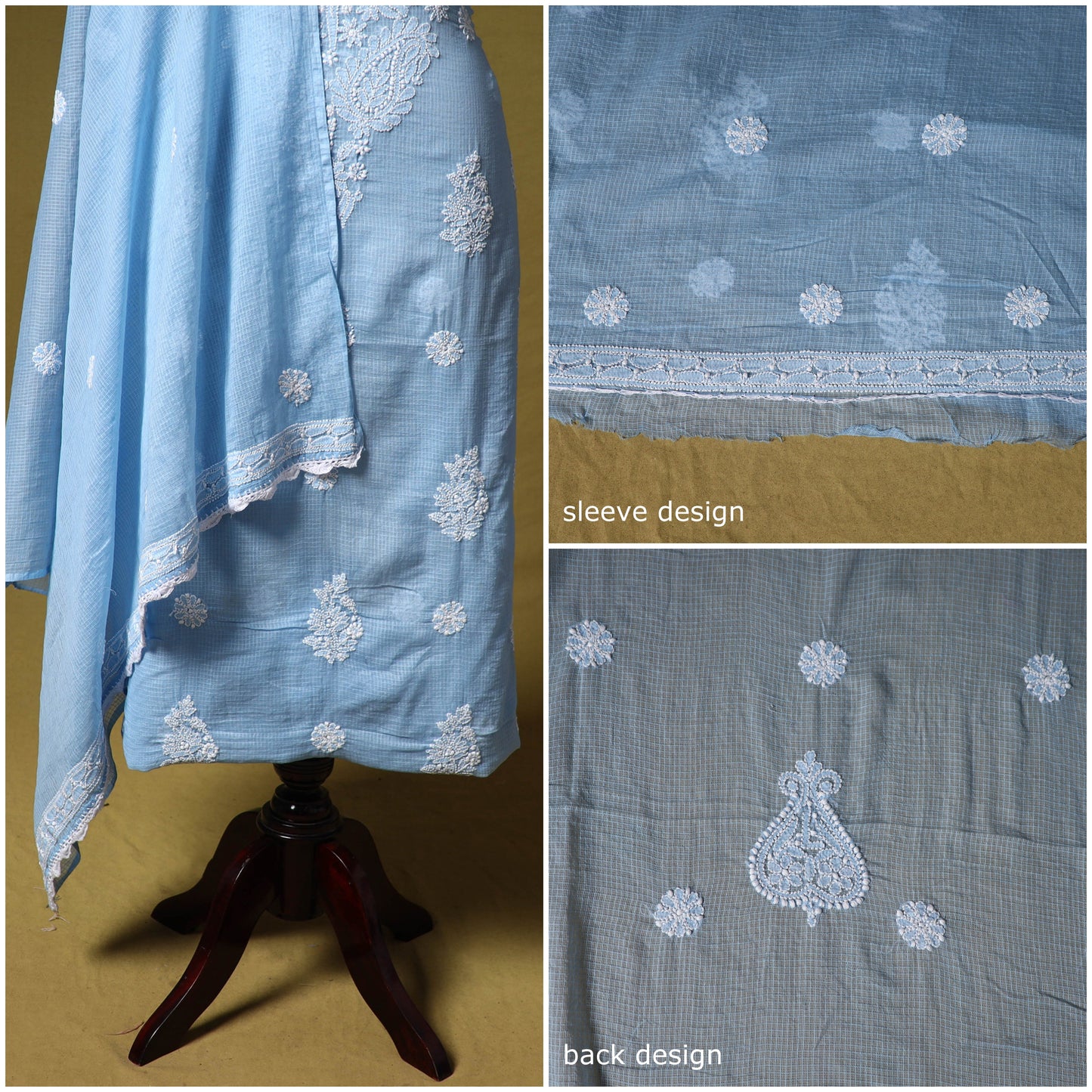 Blue - kota doria cotton lucknow chikankari 2pc unstitched