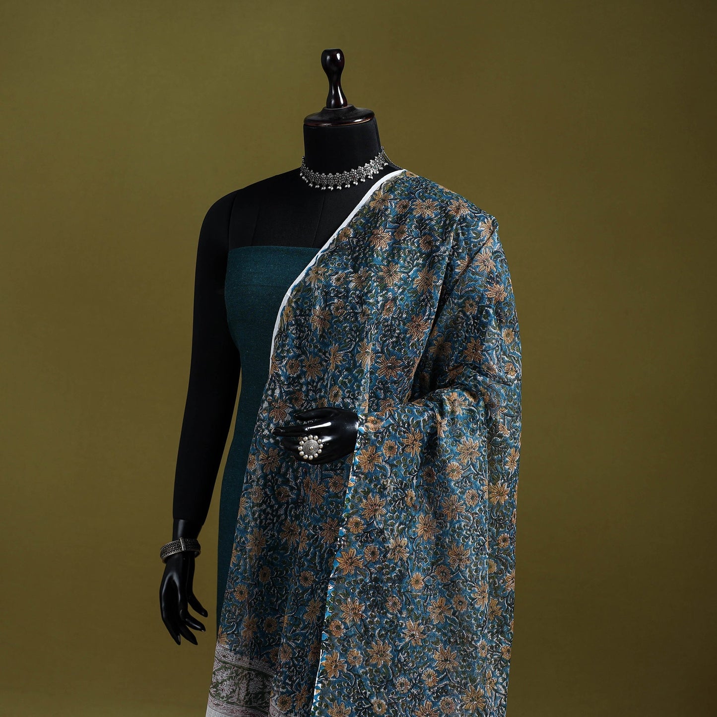 Kota doria silk cotton sanganeri floral dupatta 52
