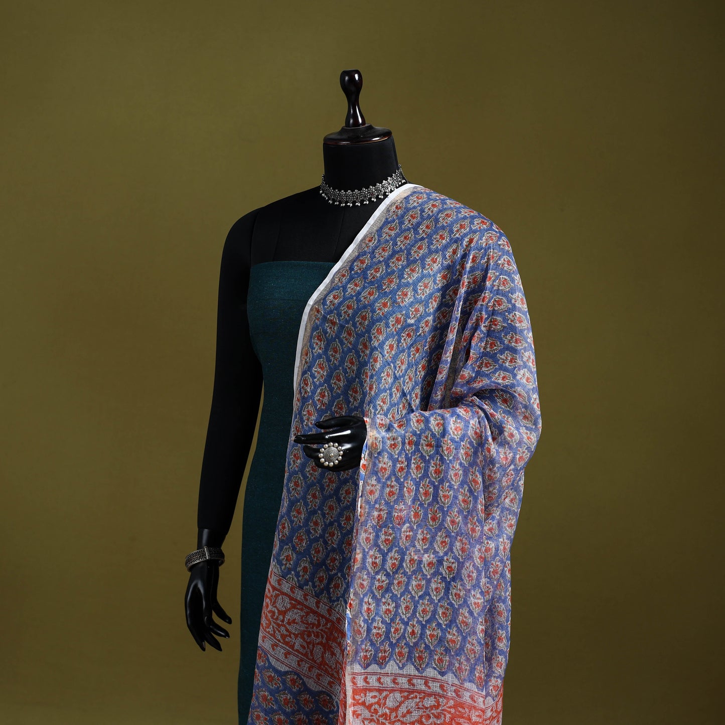 Kota doria silk cotton sanganeri floral dupatta 54