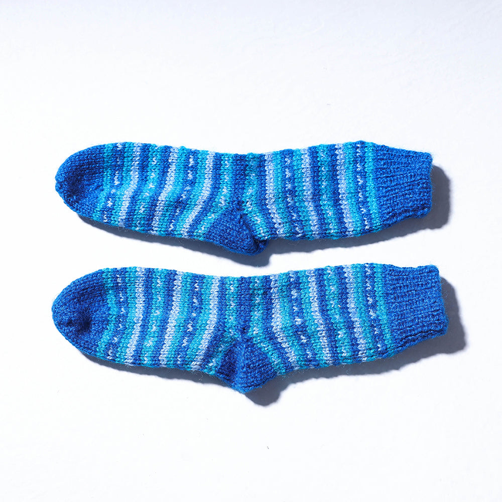 Blue Kumaun Hand Knitted Woolen Socks - Kids