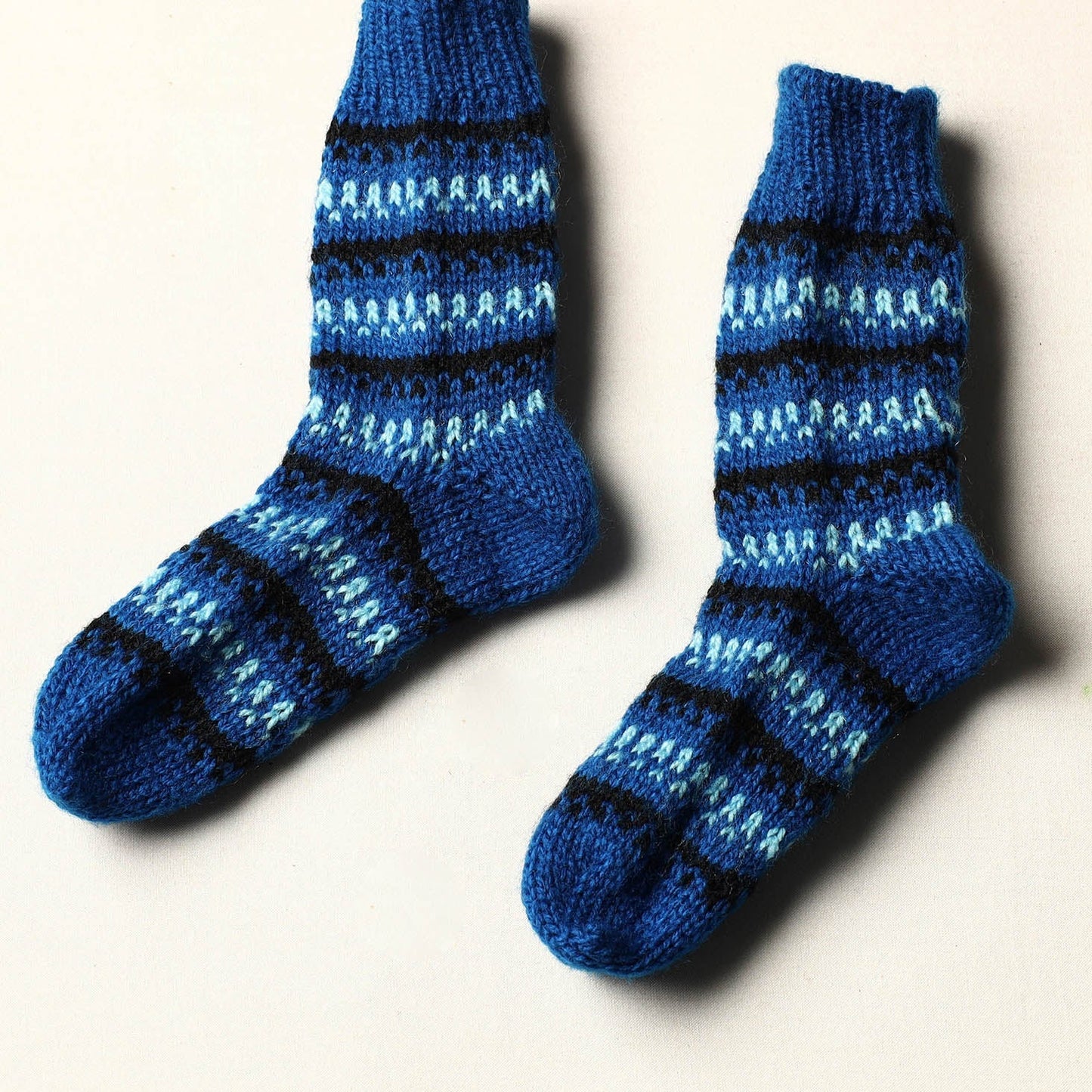 Blue Kumaun Hand Knitted Woolen Socks - Kids