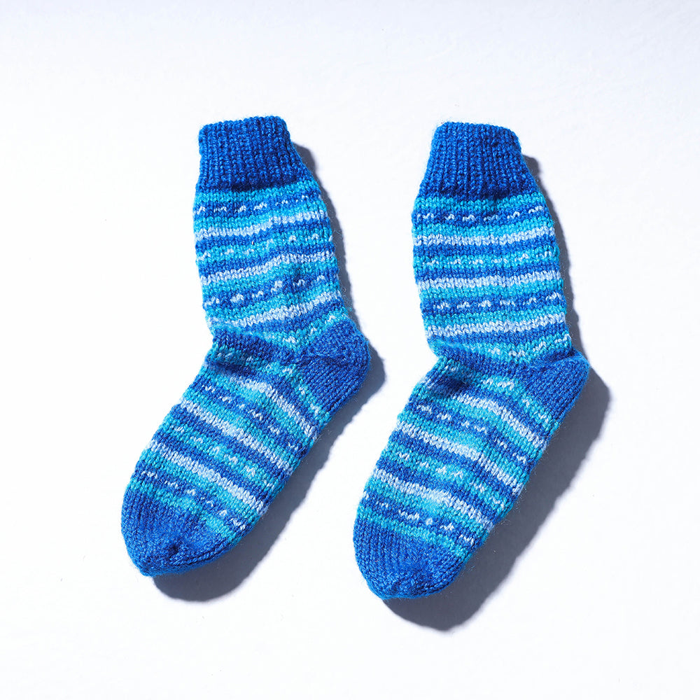 Blue Kumaun Hand Knitted Woolen Socks - Kids