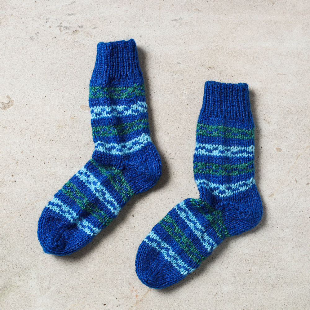 Blue Kumaun Hand Knitted Woolen Socks - Kids