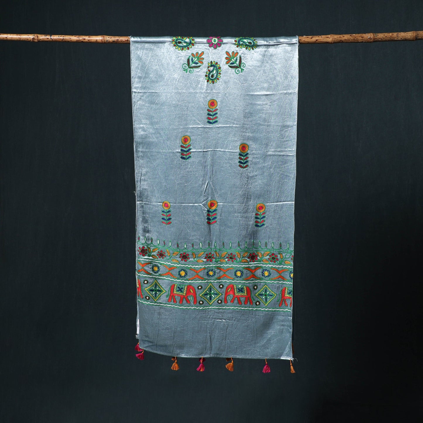 Kutch aari hand embroidery mashru silk stole 60