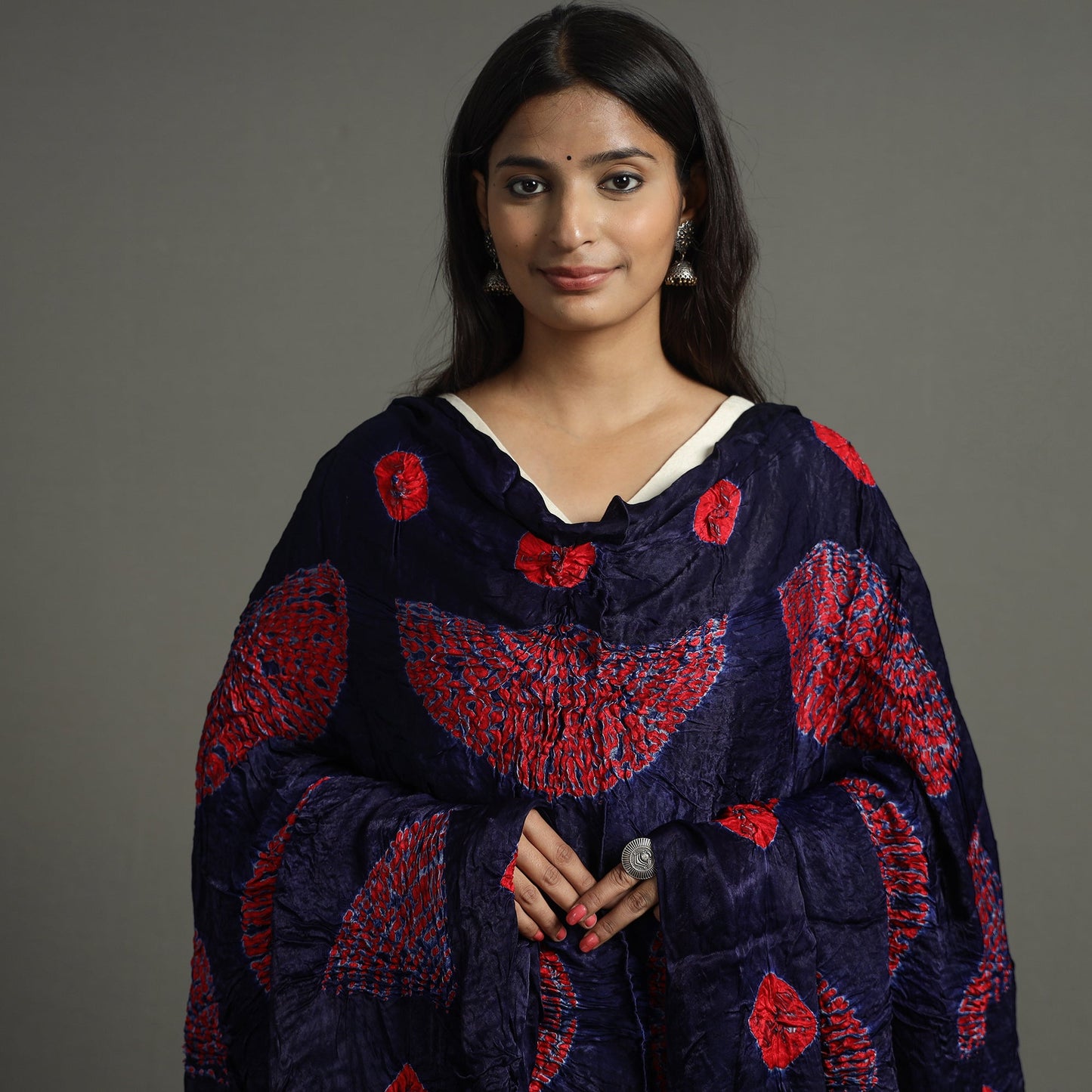 Blue - Kutch Bandhani & Shibori Tie-Dye Modal Silk Dupatta with Zari Border 108