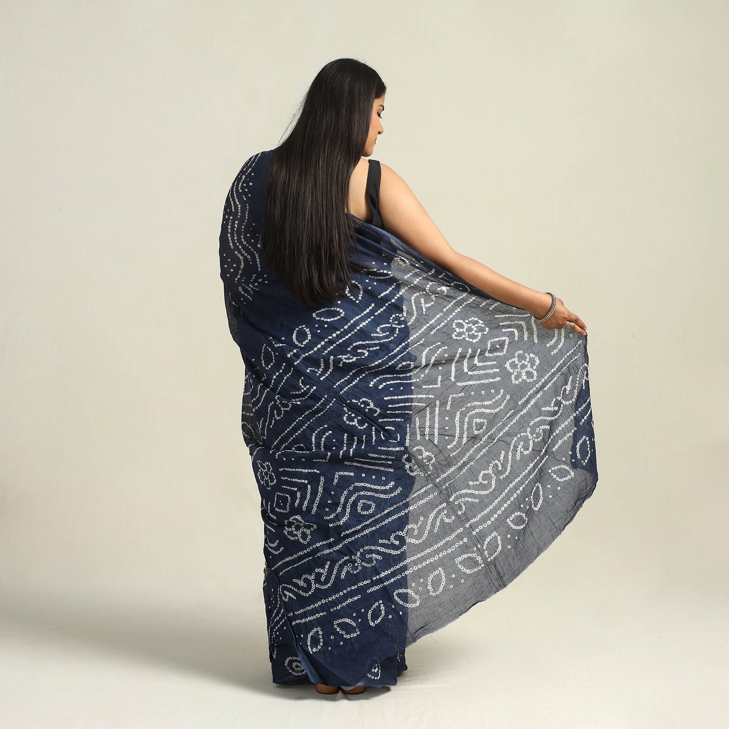 Blue - kutch bandhani tie-dye cotton saree with blouse