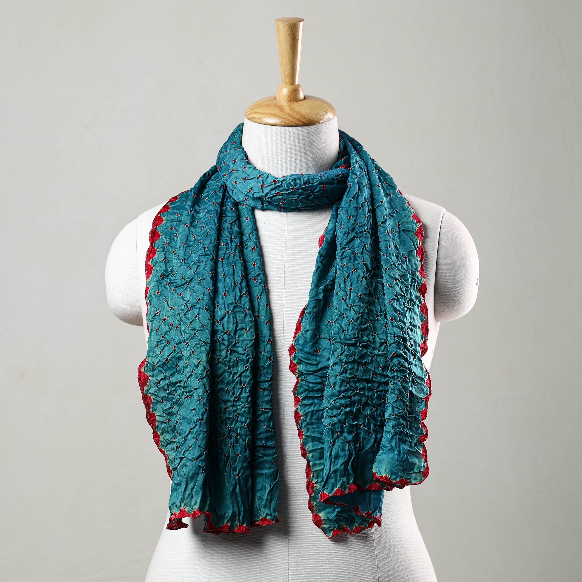 Blue Kutch Bandhani Silk Stole - Tie-Dye Artistry